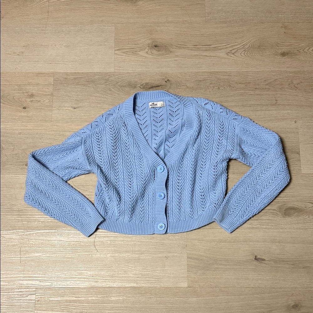 Light Blue Womens Knit Button-Front Cardigan